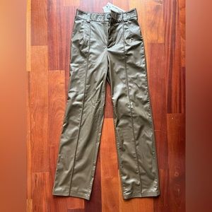 Zara brown leather straight leg pants